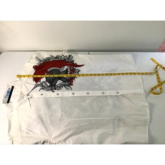 Mens Toku White Long Sleeve Button-Up Shirt With Red & Black Graphic Design Size - Picture 7 of 8